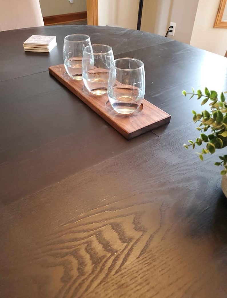 Solid walnut flight board with tasting glasses
